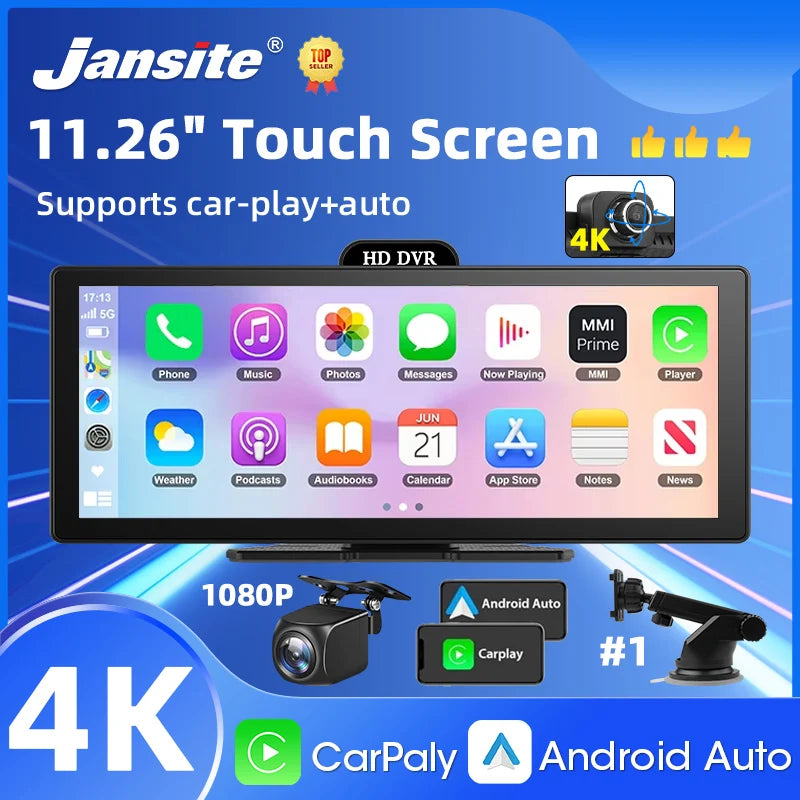 4K Dash Cam With Dual Lens GPS Navigation Wireless CarPlay - Smarsty