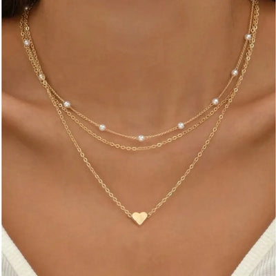 Women's Pearl Necklace Set with Heart Pendant - Smarsty