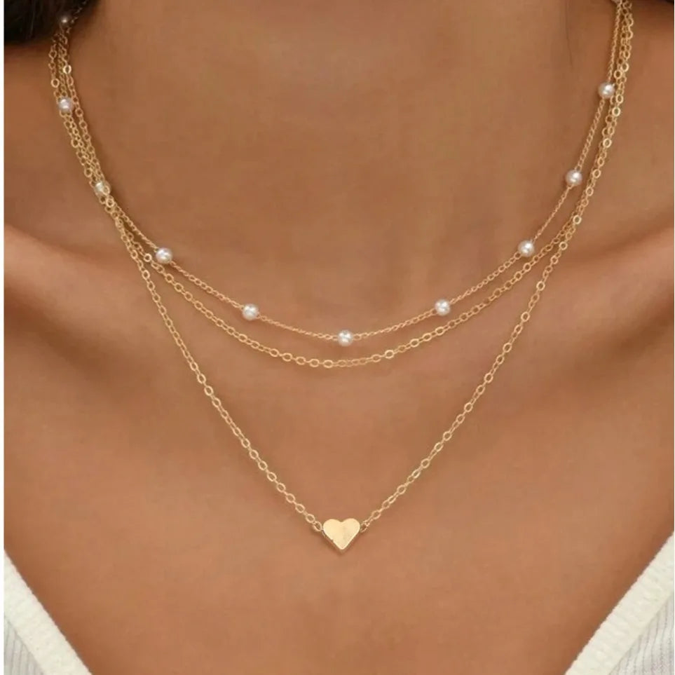 Women's Pearl Necklace Set with Heart Pendant - Smarsty