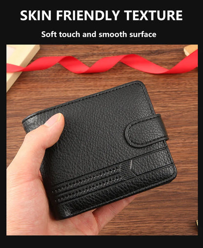 Men's Slim Bifold Wallets Leather Multiple Card Holder Purses with Driver License ID Windows Man Short Wallet with Coin Pouch - Smarsty
