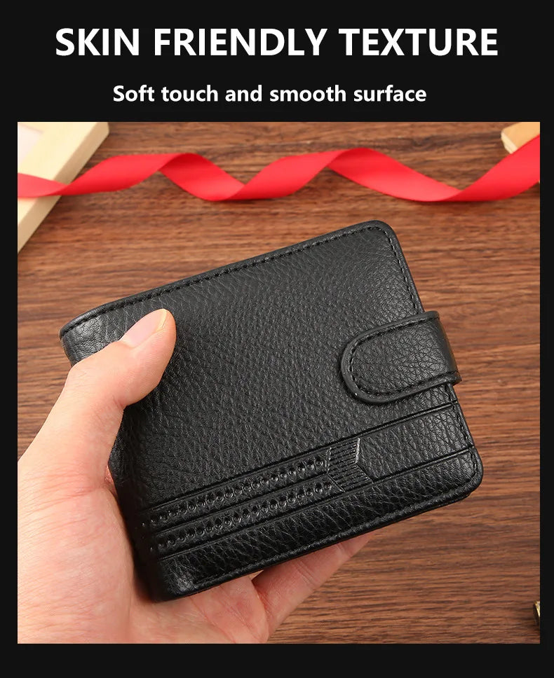 Men's Slim Bifold Wallets Leather Multiple Card Holder Purses with Driver License ID Windows Man Short Wallet with Coin Pouch - Smarsty