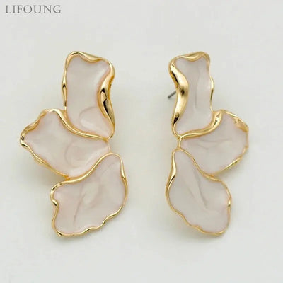 Gold Plated Flower Stud Earrings Statement Heavy Design - Smarsty