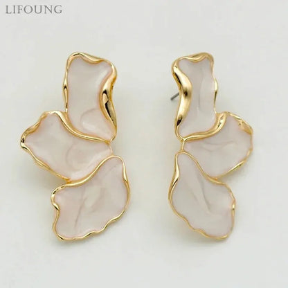 Gold Plated Flower Stud Earrings Statement Heavy Design - Smarsty