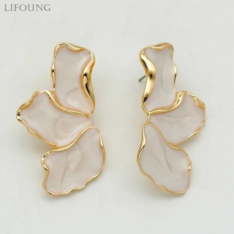 Gold Plated Flower Stud Earrings Statement Heavy Design - Smarsty
