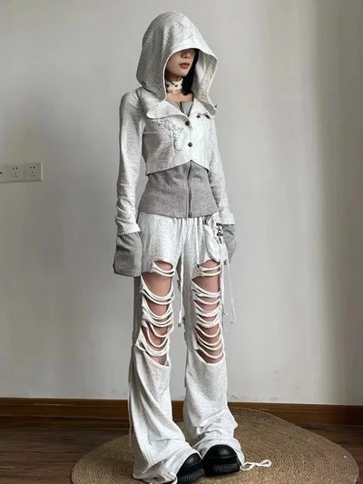 Vintage Sweatshirts 2025 Women's Clothes White Print Tunic Hooded Y2k Coat Streetwear Fashion Casual Hoodies Tops Ropa Mujer - Smarsty