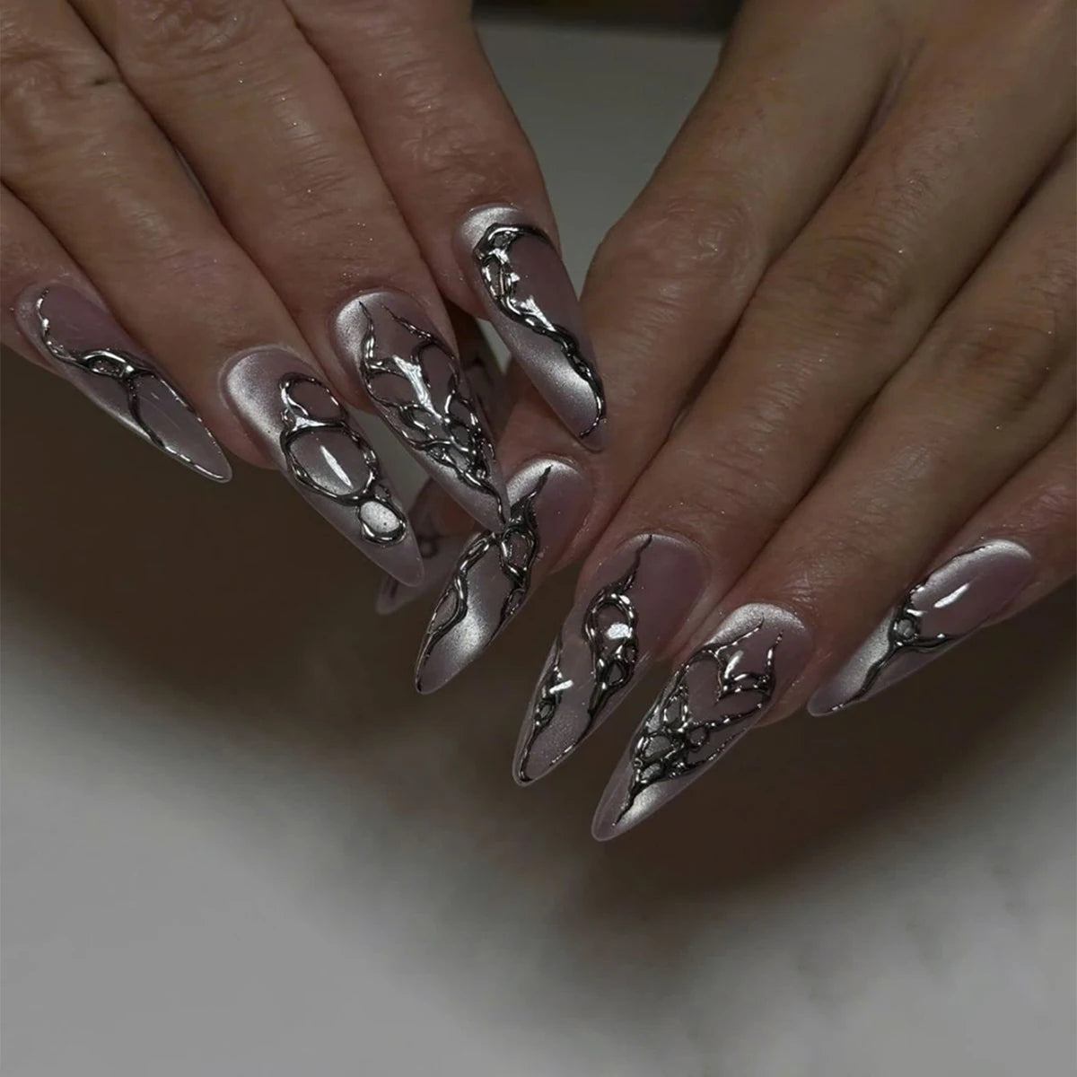 Extra Long Stiletto Black Full Cover Fake Nails - Smarsty
