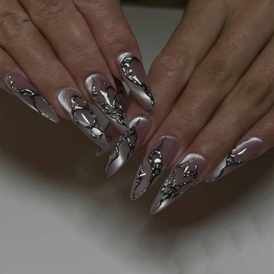 Extra Long Stiletto Black Fake Nails 24PCS Full Cover - Smarsty