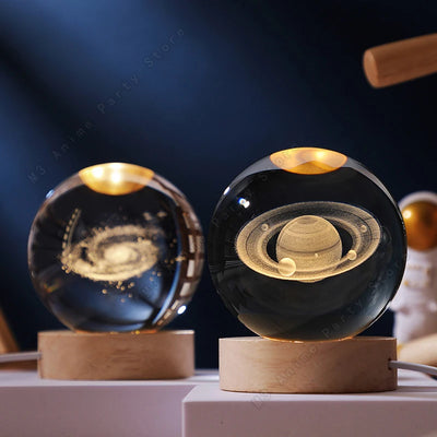 3D Crystal Ball Night Light with Glowing Galaxy Design - Smarsty