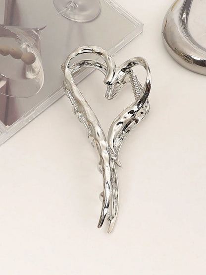 Silver Heart Hair Claw Clip Large Elegant Hold For Women - Smarsty
