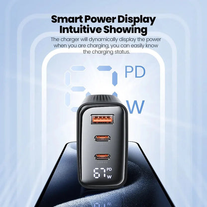 GaN USB Type C Charger With Digital Display 65W Power - Smarsty