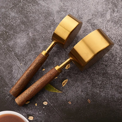 Gold Wooden Handle Stainless Steel Measuring Cups Set - Smarsty