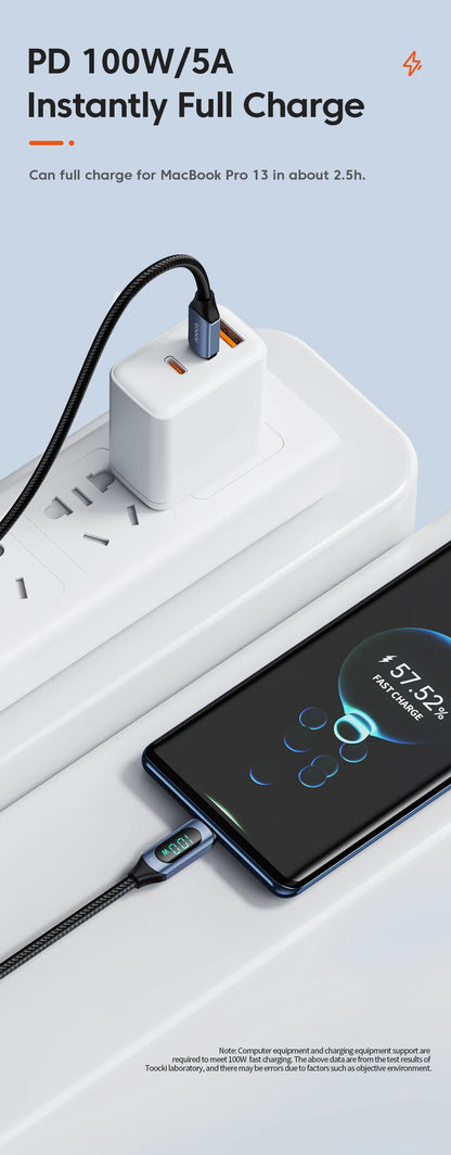 Toocki Type C to Type C Cable 100W PD Fast Charging Charger USB C to USB C Display Cable For Xiaomi POCO F3 Realme Macbook iPad - Smarsty