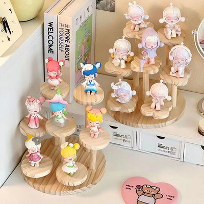 Wooden Display Riser Stand Organizer Shelf Stand for Toys and Dolls Figure Display Cabinet Cute Dolls Storage Rack Decoration by Smarsty