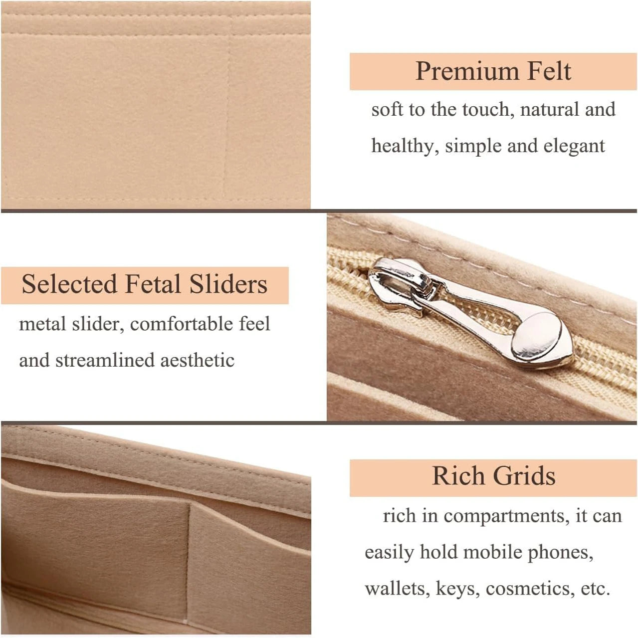 Bag Organizer for Small Tote Bag Timid Bag Storage & Finishing Inner Bag Liner Handbags Insert Organizer fit Mini Size