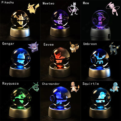 Pokemon Crystal Ball 3D Pikachu Mewtwo Mew Gengar Night Light Lamp Base Pokeball Crystal Pokemon Glass Ball Figure Birthday Gift - Smarsty