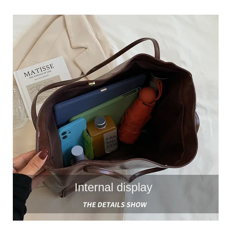 Women PU Leather Tote Bag Large Capacity Shoulder Crossbody - Smarsty