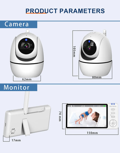 5 Inch Video Baby Monitor With Camera PTZ Zoom Babyphone Cam Security Protection Surveillance Cameras Temperature Sensor Lullaby by Smarsty