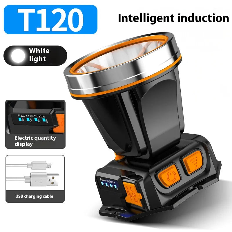 LED Headlight Type-C Rechargeable Headlight, Searchlight Fishing Outdoor Camping Headlight, Built-in 4000mAh Lithium Battery