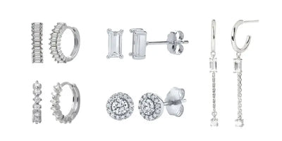 925 Sterling Silver Hoop Earrings White Crystal Luxury - Smarsty