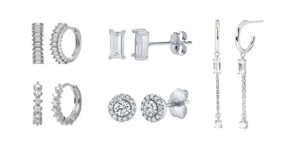 925 Sterling Silver Hoop Earrings White Crystal Luxury - Smarsty