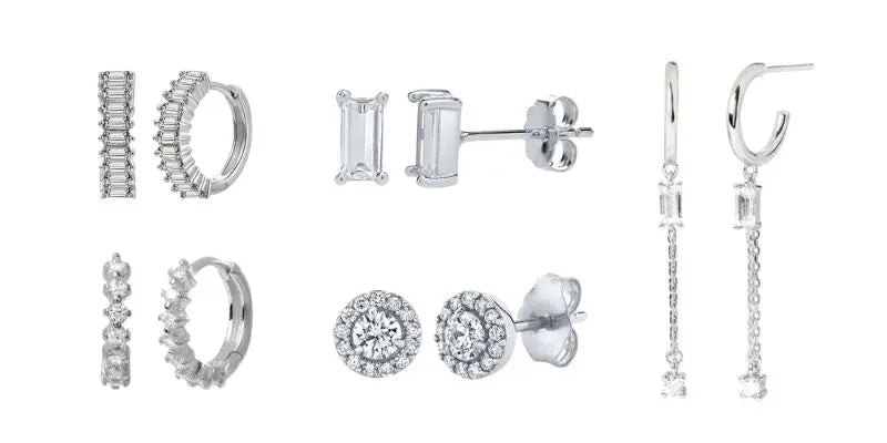 925 Sterling Silver Hoop Earrings White Crystal Luxury - Smarsty