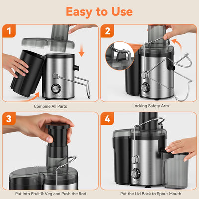 Sejoy Compact Fruits Juicer,Juice Extractor Machine Multiple Safety Features Operation Centrifugal Extractor Speed Adjustable - Smarsty