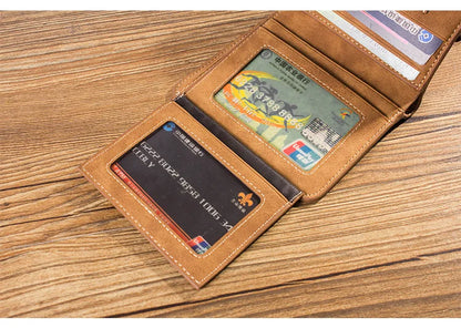 New Men Wallets Credit Card/ID Holder Vintage Brand Male Wallet High Quality PU Leather Photo Holder Foldable Short Men Purse - Smarsty