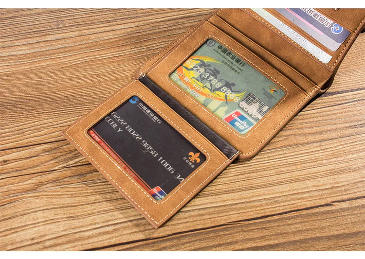 New Men Wallets Credit Card/ID Holder Vintage Brand Male Wallet High Quality PU Leather Photo Holder Foldable Short Men Purse - Smarsty