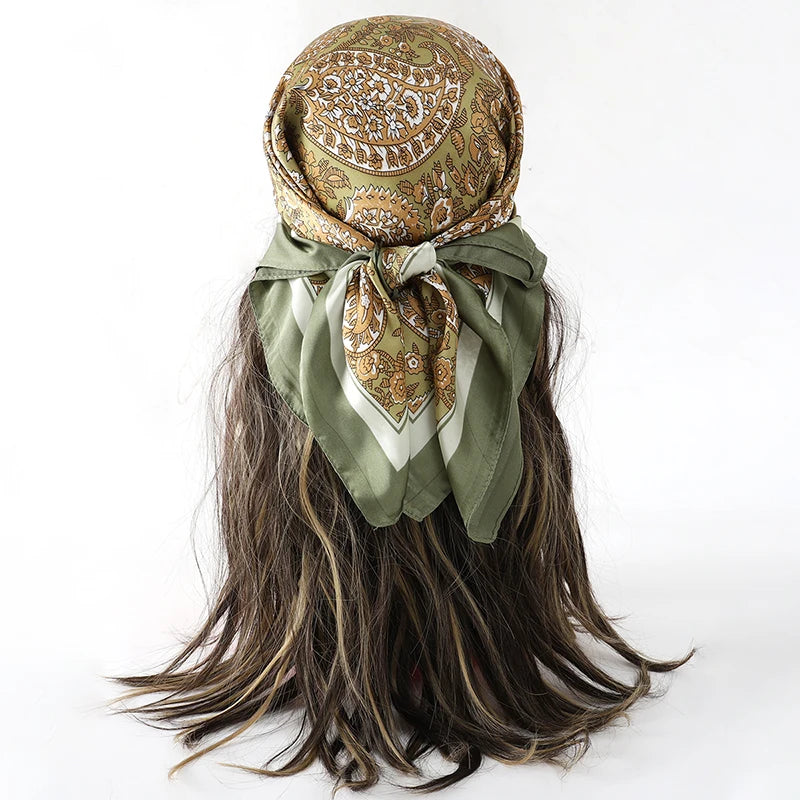 Bohemian Floral Print Silk Scarf for Women Sun Protection - Smarsty