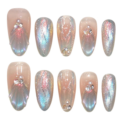 Handmade Blue Aurora Mermaid Press On Nails 10pcs - Smarsty