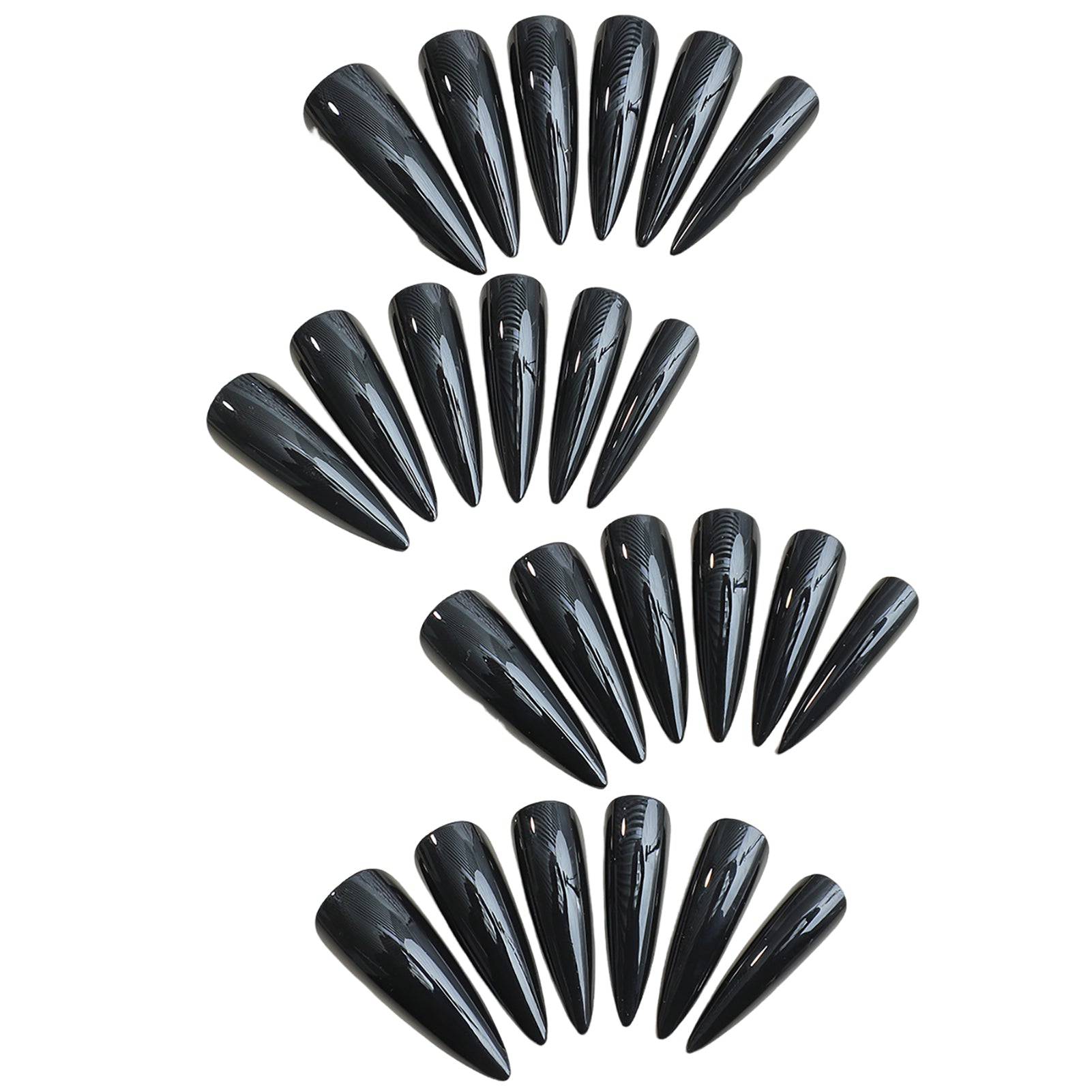 24 Piece Glossy Black Press On Nails Set - Smarsty