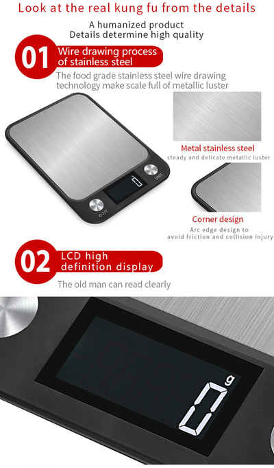 Digital Kitchen Scale 15Kg Stainless Steel Design - Smarsty