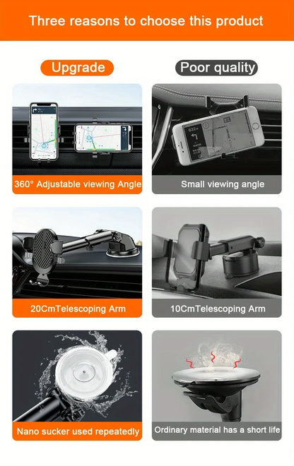 Car Phone Holder Gravity Clamp With Dashboard Sucker Mount - Smarsty