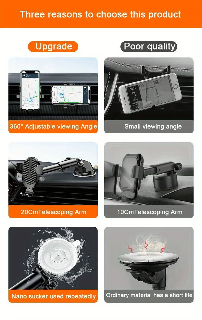 Car Phone Holder Gravity Clamp With Dashboard Sucker Mount - Smarsty