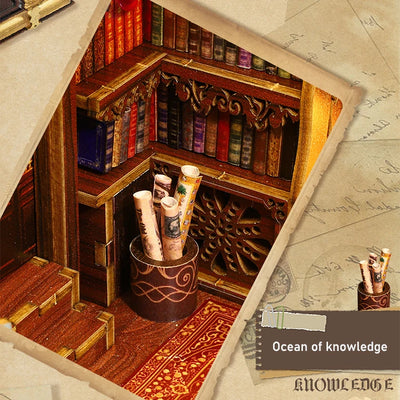 DIY Book Nook Shelf Insert Kit 3D Wooden Puzzle Doll House Assembly Building Model Bookends With Furniture LED Light Xmas Gifts by Smarsty