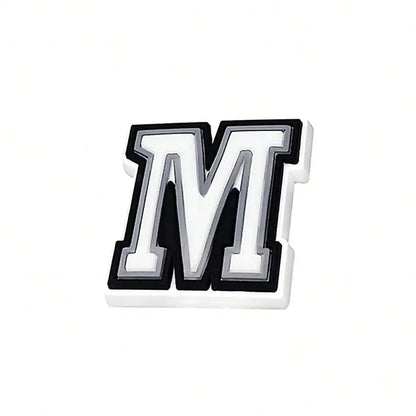 1pc Black White Alphabet Shoe Charm, PVC Shoe Accessory For Crocs, Wristband, Slipper,DIY Accessories Gifts For Holiday Party