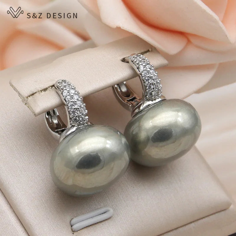 Fashion Pearl Dangle Earrings for Women with Cubic Zirconia - Smarsty