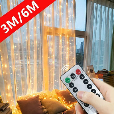 3/4/6m Curtain LED String Lights Garland USB Festoon Remote Control Fairy Garland Lights Christmas Decoration for Bedroom Home - Smarsty