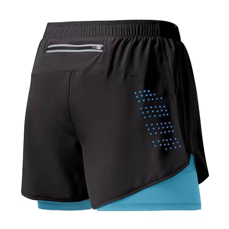 Men's Running Shorts Quick-drying Fitness Black Double Layer Shorts Men New Sport Workout Training Bodybuilding Short Pants - Smarsty