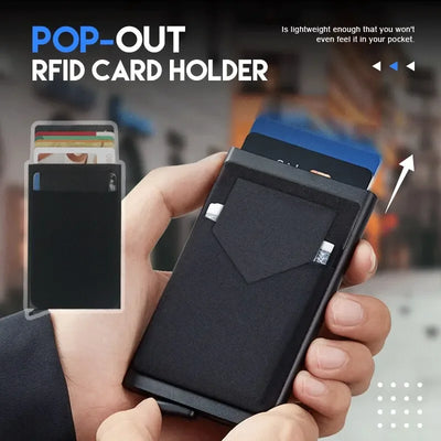 Rfid Smart Credit Card Holder Wallets Metal Slim Pop Up Minimalist Men Wallets Black Male Purse Money Bags Carteira Masculina - Smarsty