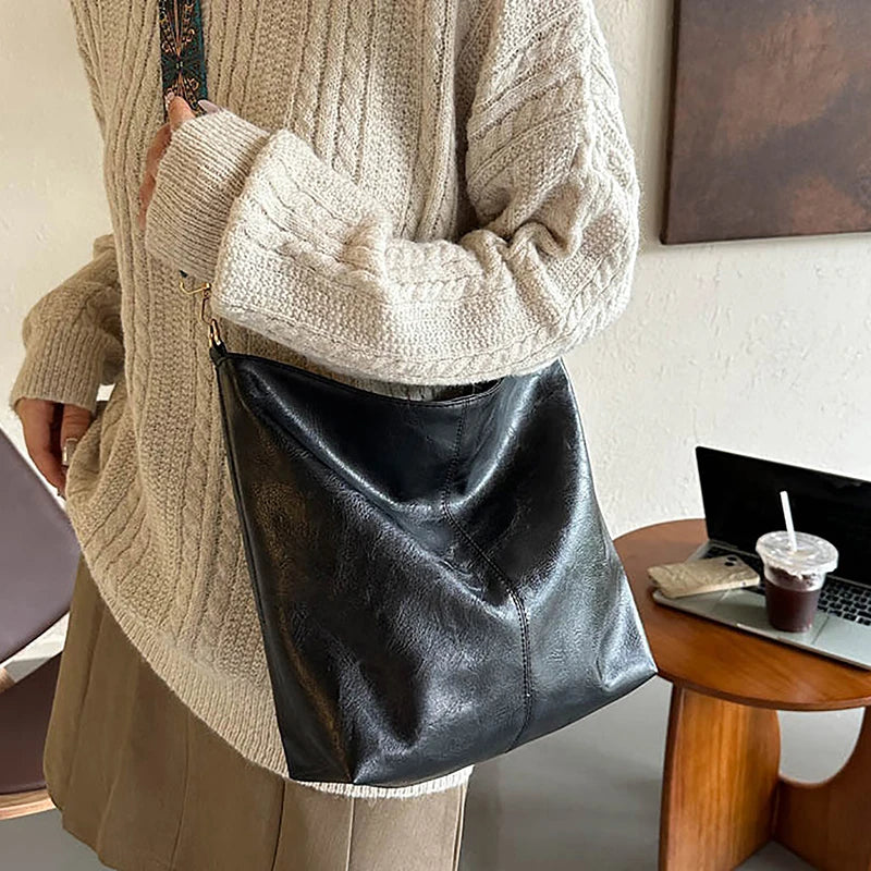 Wide Geometric Strap Shoulder Bag Large Capacity Crossbody Bags For Women,Retro Pu Leather Women's Bag For Shopping Travel - Smarsty