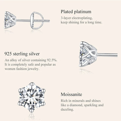 Moissanite Stud Earrings Sterling Silver Brilliant Cut - Smarsty
