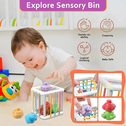 Baby Montessori Shape Sorter Cube Rainbow Colorful Blocks Sorting Game Infant Cognitive Grip Training Learning Educational Toy - Smarsty