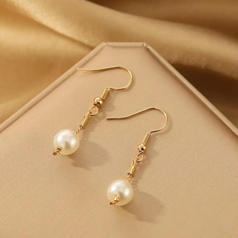 Gold Tone Necklace Earrings Bracelet Set With Tassel Pearls - Smarsty