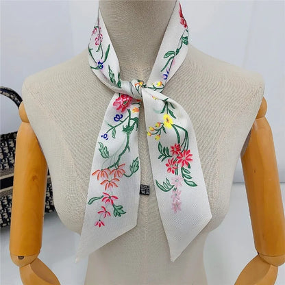 Floral Printed Silk Scarf Lightweight Summer Accessory - Smarsty