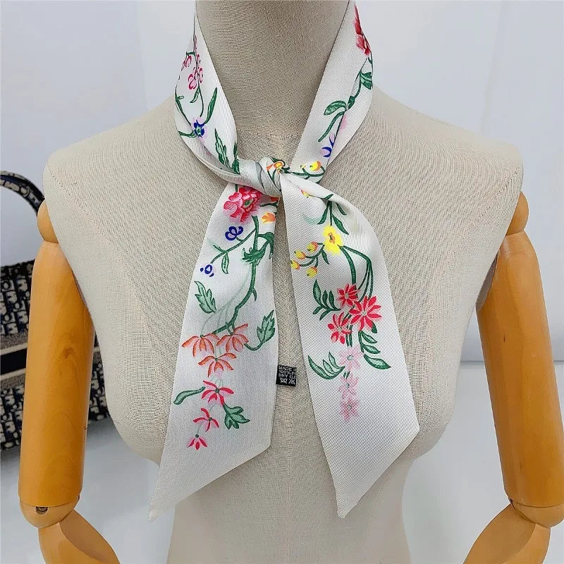 Floral Printed Silk Scarf Lightweight Summer Accessory - Smarsty