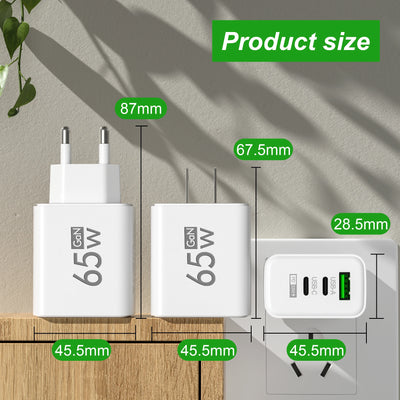 GaN 65WMax USB C PD Ultra Fast Charging Wall Charger - Smarsty