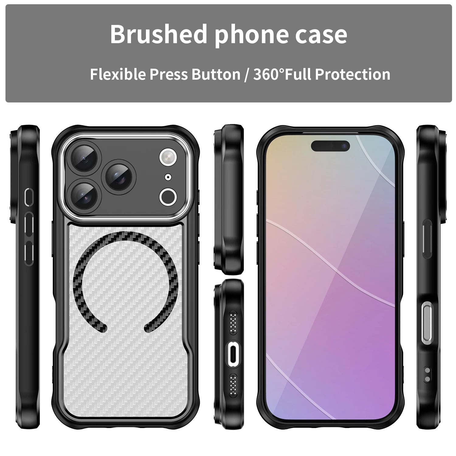 armor Carbon Fiber Textured Magnetic Phone case for iPhone 17 Air 16 E 15 14 Plus 13 12 11 Pro Max for Magsafe Shockproof Cover
