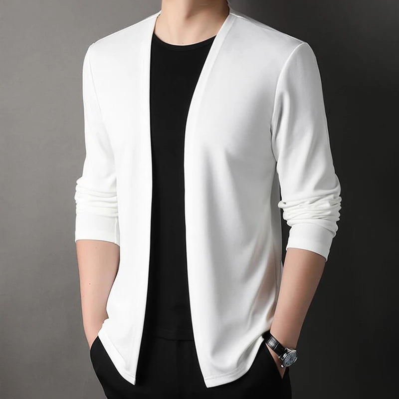 New Slim Fit Cardigan for Men, Thin Spring and Autumn Outerwear, Long Sleeve Casual Trendy Versatile Pure Color Slim Fit Autumn - Smarsty