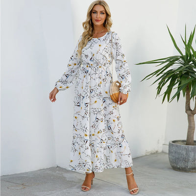 2023 Sping Summer Bohemian Women Maxi Dress Casual Long Sleeve High Waist Beach Woman Chiffon Dresses Floral Vestidoes Mujer New - Smarsty